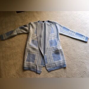 Talbots blue plaid asymmetrical long sleeve cardigan with pockets - large